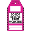 Do Not Remove from Site tag, English, Black on Pink, White, 80,00 mm (W) x 150,00 mm (H)